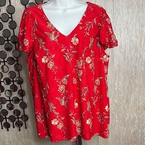 Cato Red Blouse with Floral Design